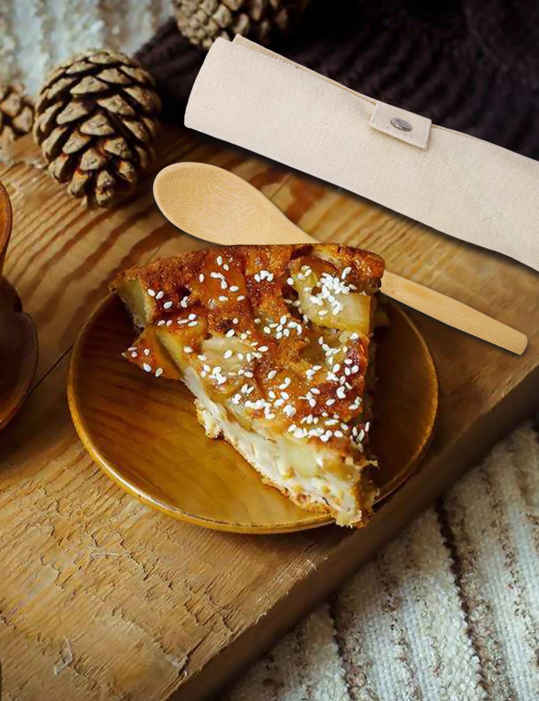 Bamboo Cutlery Set, Travel Cutlery Set Eco Friendly Flatware Set Camping Cutlery Set with Travel Pouch Knife Fork Spoon and Chopsticks Straw by HansGo