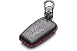 Vitodeco Genuine Leather Smart Key Fob Case Compatible with Toyota Rav4 2021, Camry 2022, Prius 2021, Highlander 2022, CH-R 2021, Avalon 2021, Toyota 86 2020, Mirai 2022 (4 Buttons, Black/Red)