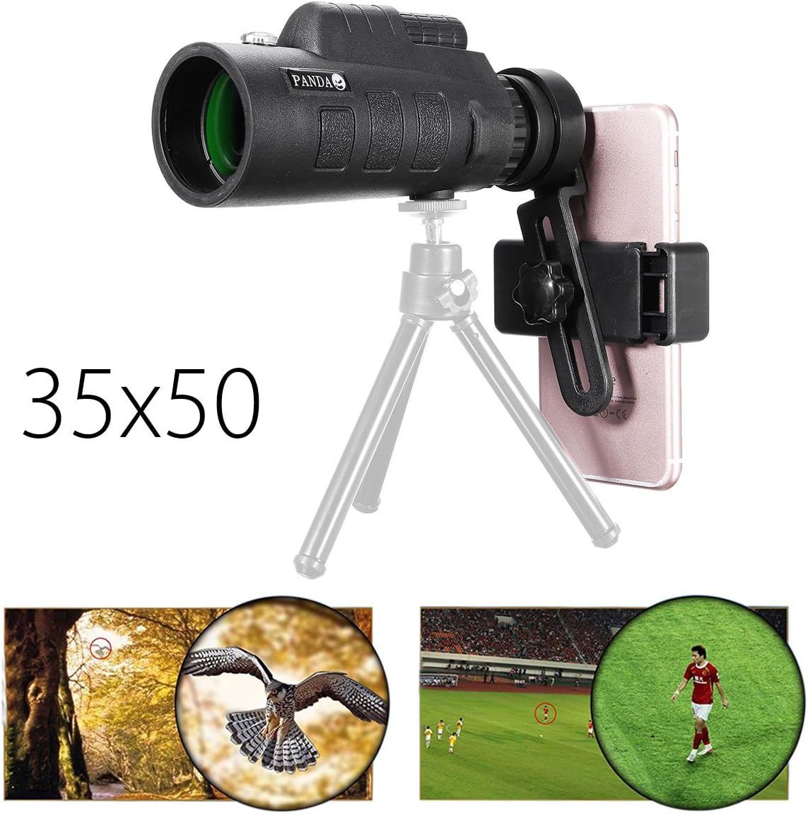 PANDA 35x50 BAK4 Camera Lens Monocular Telescope+Phone Clip Holder for Cell Phone