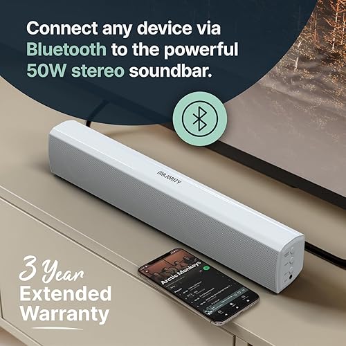 Majority 15 Inch White Soundbar for TV, Bluetooth Sound Bar 50 Watts, Home  Audio Speaker, Small PC Soundbar Sp