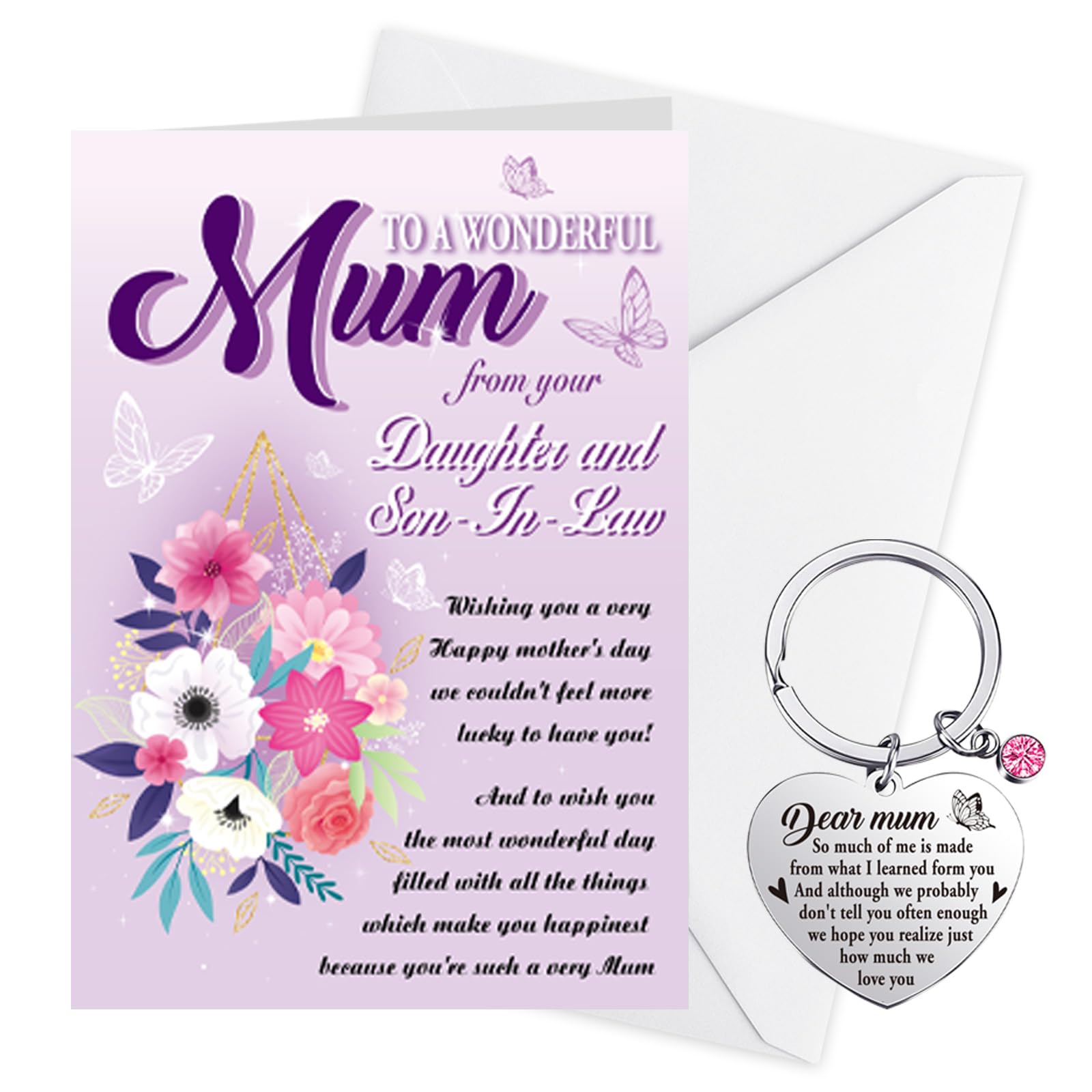 DPKOW Mother's Day Card and Keyring - Daughter and Son-In-Law Gift for Mummy
