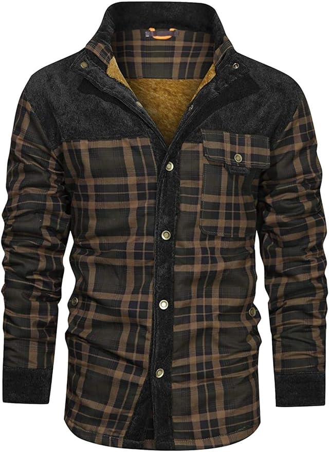 Men's Winter Thick Fuzzy Sherpa Lined Corduroy Plaid Button Up Flannel Shirt Jacket Amazon.co
