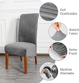 CMAKER Velvet Dining Chair Covers Large Stretch Slipcover Dark Gray 6 Pack view 4