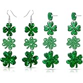 St Patricks Day Accessories for Women Shamrock Clover Earrings and Studs Set of 2 St Patricks Day Earrings Irish Lucky Green Heart Four Leaf Earring Decorations Good Luck Jewelry Gift