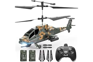 DEERC Apache RC Helicopter for Kids 8-12, Remote Control Helicopter for Adults, Helicopters Toy with 26 Mins Flight Time (2 Batteries), LED Lights, Altitude Hold, Chrismas GIF for Boys