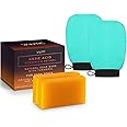 VALITIC 2 Pack Kojic Acid Vitamin C & Retinol Soap Bars for Dark Spot & A Pair of Turquoise Exfoliating Gloves for Body Scrubs
