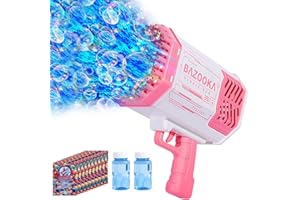 BOMOCO Bubble Machine Gun, 69 Holes Bubble Gun with Lights, Pink Outdoor Summer Beach Kids Bubbles Toys Birthday Wedding Party Fun Gifts for Girls Boys