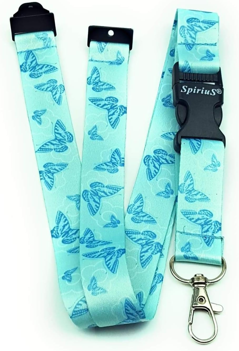 Spirius Butterflies Lanyard Neck Strap for ID Badge/Key Holder (Electric Blue Green)