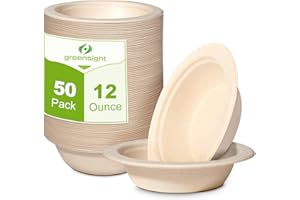 greensight 12oz Small Paper Bowls Disposable, 50 Pack Compostable Bowls, Eco-Friendly Biodegradable Bowls Made Of Sugarcane, Heavy Duty Serving Bowls For Ice Cream, Chili And Dessert