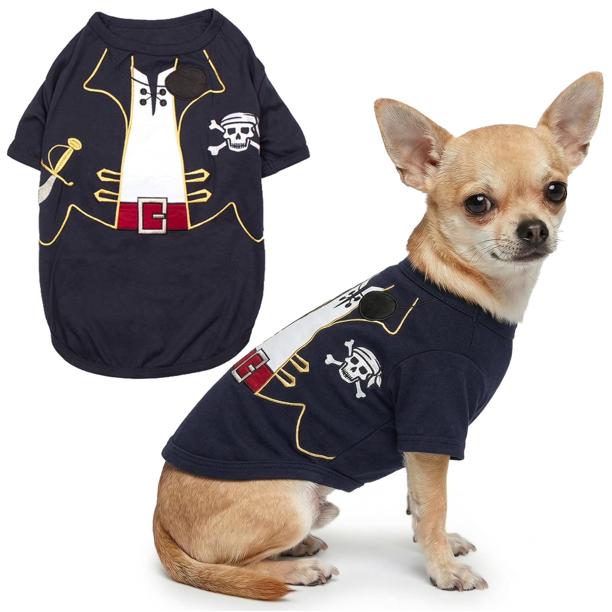 Parisian Pet - Funny Dog Cat Pet Costumes, Shirt Outfits for Halloween - Police, Prisoner, Ketchup, Mustard, Doctor, Firefighter, Sailor, Pirate (Captain Spawrrow - Pirate, S)