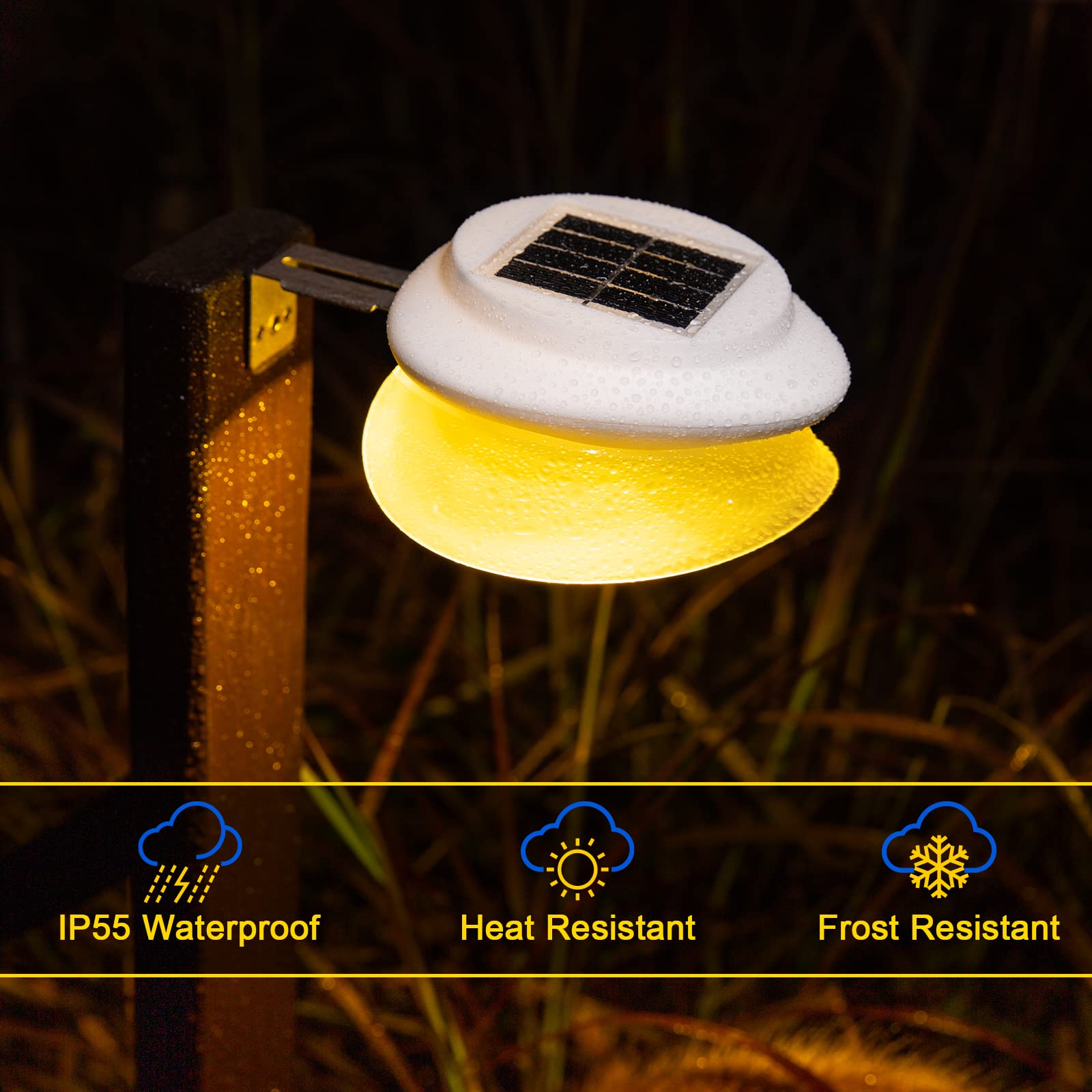ROSHWEY Backyard Lights Outdoor, 6 Pack Solar Fence Lights with 9 LED Waterproof Outdoor Wall Gutter Light for House Eaves Deck Railing Garden Landscape Yard (Warm White)
