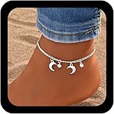 YienDoo Boho Moon Anklet Bracelet Double Layer Silver Crescent Pendant Ankle Chain Tiny Bell Anklet Minimalist Hawaiian Beach Moon Foot Chain Jewelry for Women