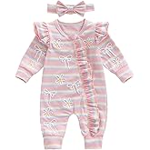 Baby Girl Coming Home Outfit Newborn Ruffle Onesie Long Sleeve Zipper Romper Jumpsuit Cute Clothes+Headband