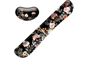 LIZPARE Keyboard Wrist Rest Mouse Wrist Support Set, Memory Foam Wrist Rest Pad for Computer Laptop Keyboard Mouse, Ergonomic Wrist Cushion Support for Typing Pain Relief, Gaming Home Office, Flower Black