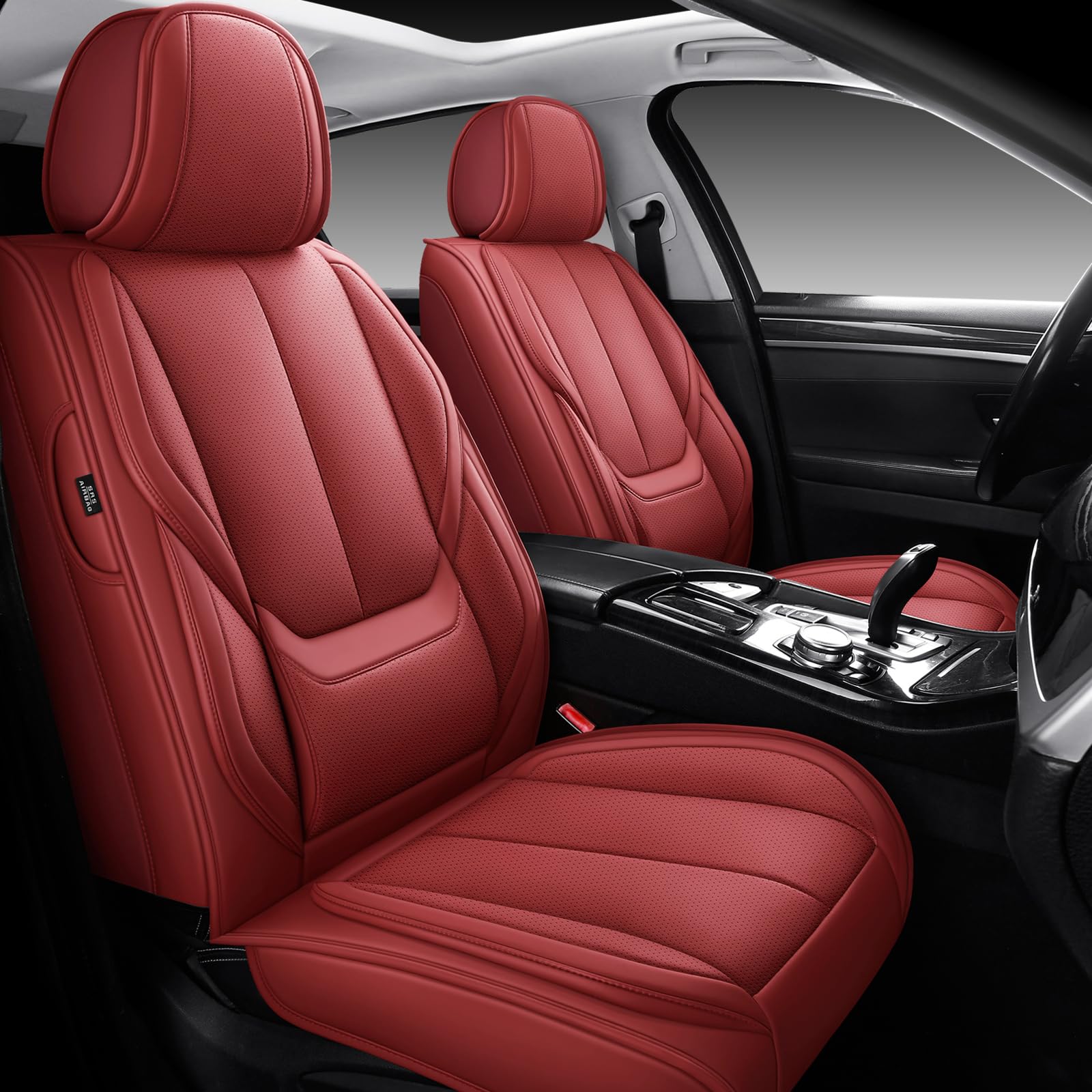 MINGBRON Front Car Seat Covers, Leather Car Seat Covers, Fit for Most Cars SUV and Most Sedan Red Image