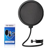 Professional Microphone Pop Filter Shield,Mic Wind Mask Shield Screen with Blue Yeti and Any Other Microphone, Dual Layered Wind Pop Screen With A Flexible 360 Degree Gooseneck Clip Stabilizing Arm