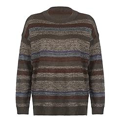 Women Y2K Argyle Striped Pullover Sweater Casual