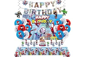 TELIFOR Cartoon spidey-themed birthday party supplies. These decorations include "Happy Birthday" banners, tableware, tablecloths, balloons, large and small skewers, and party-themed decoration sets.