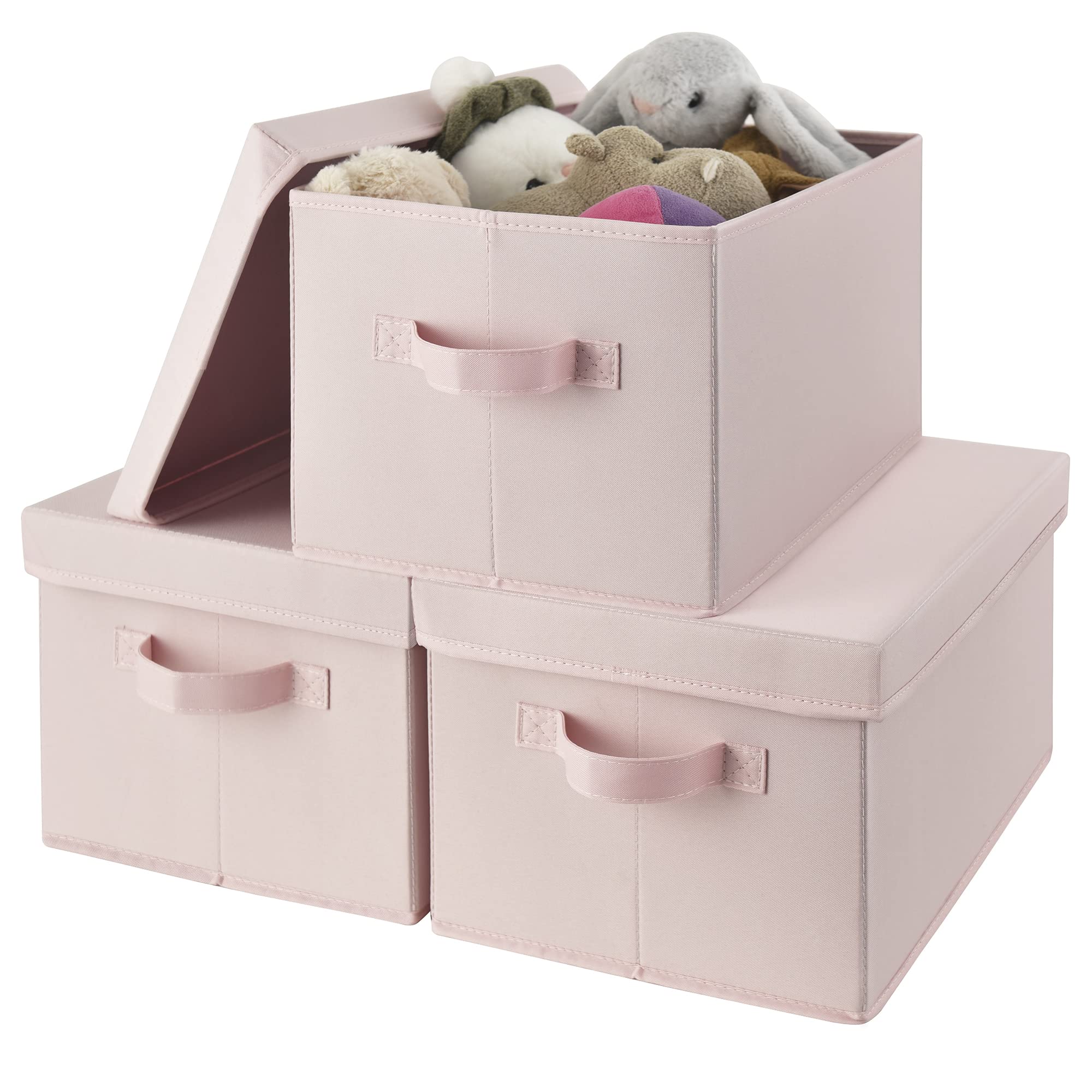 GRANNY SAYS Storage Boxes with Lids Pretty, Pack of 3 Clothes Storage Boxes for Wardrobe, Foldable Box for Organising Bedroom, Fabric Baskets with Label Holder, Pink, 37.5 x 26.5 x 22 cm