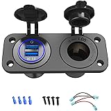 Quick Charge 3.0 Cigarette Lighter Outlet Splitter, 12V USB Charger Waterproof Power Socket Adapter DIY Kit with Blue LED Dua
