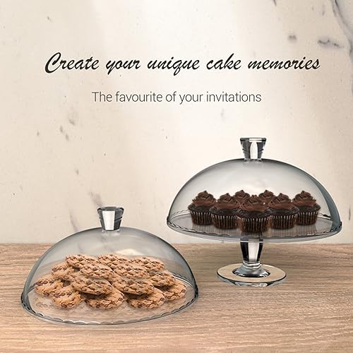 ums Glass Cake Stand with Dome, Cake Holder Plate with Dome Lid