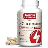 Jarrow Formulas® L-Carnosine Dipeptide Antioxidant 1000 mg, Dietary Supplement, Antioxidant Support for Mitochondrial Health, 90 Veggie Capsules, Up to 45 Day Supply