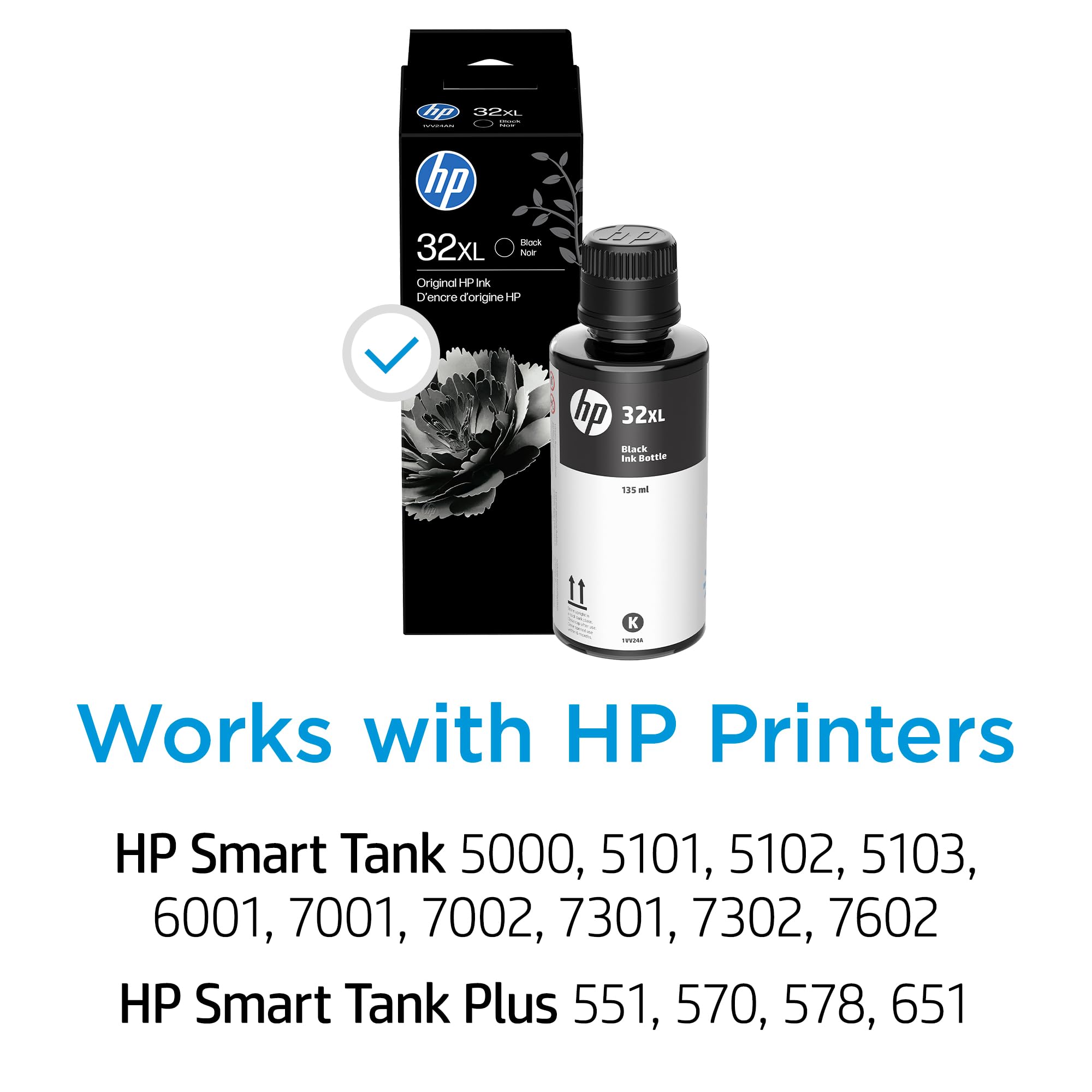 HP 32XL | Ink Bottle | Black | Up to 6000 pages per bottle| Works with HP Smart Tank Plus 651 and Smart Tank Plus 551 | 1VV24AN | Packaging May Vary