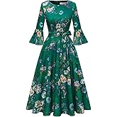 HomRain Women's Church Dresses Modest Bell Sleeve Wedding Guest Cocktail Tea Party Vintage Evening Dress
