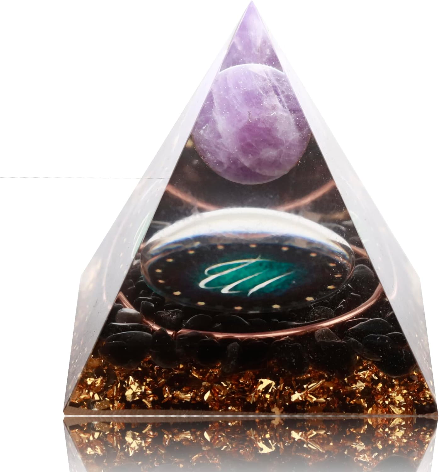 Mixed Media - 12 Zodiac Orgone Crystal Pyramid, Natural Amethyst with Obsidian,Healing Crystals Pyramid for Protection Chakra, Unique Constellation Pyramid for Positive Energy, Healing Money Health(Virgo)