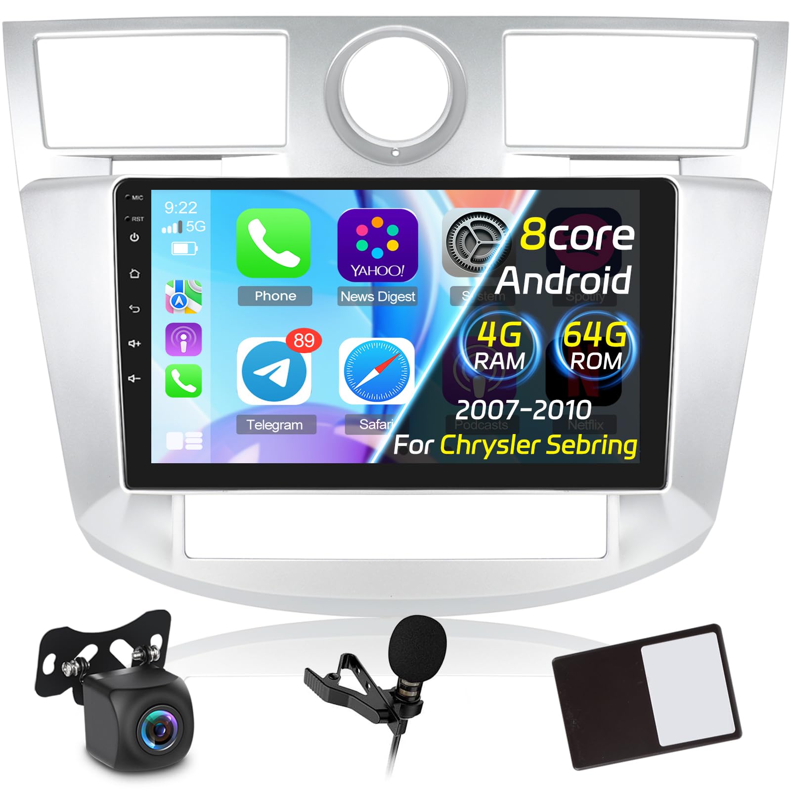 Photo 1 of [4+64G] Android 13 Car Radio for Chrysler Sebring 2007-2010 - Wireless Carplay and Android Auto - 9 Inch 1280 * 720 IPS Touchscreen Car Stereo - DSP/WiFi/GPS Navigation/SWC + AHD Backup Camera