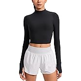 CRZ YOGA Cloudweight Crop Mock Neck Shirts for Women - Workout Athletic Gym Long Sleeve Tops Soft T-Shirt with Thumb Hole