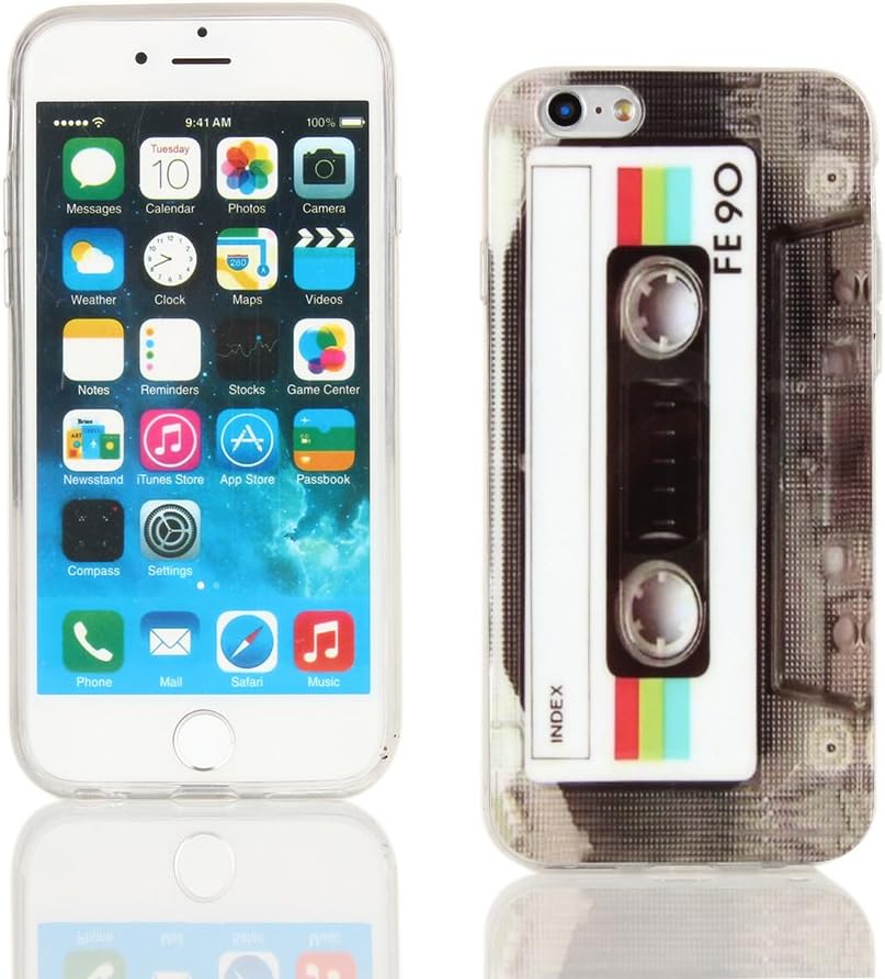 Kit Me Out USA TPU Gel Case for Apple iPhone 6 4.7" Inch - Multicoloured Vintage / Retro Cassette