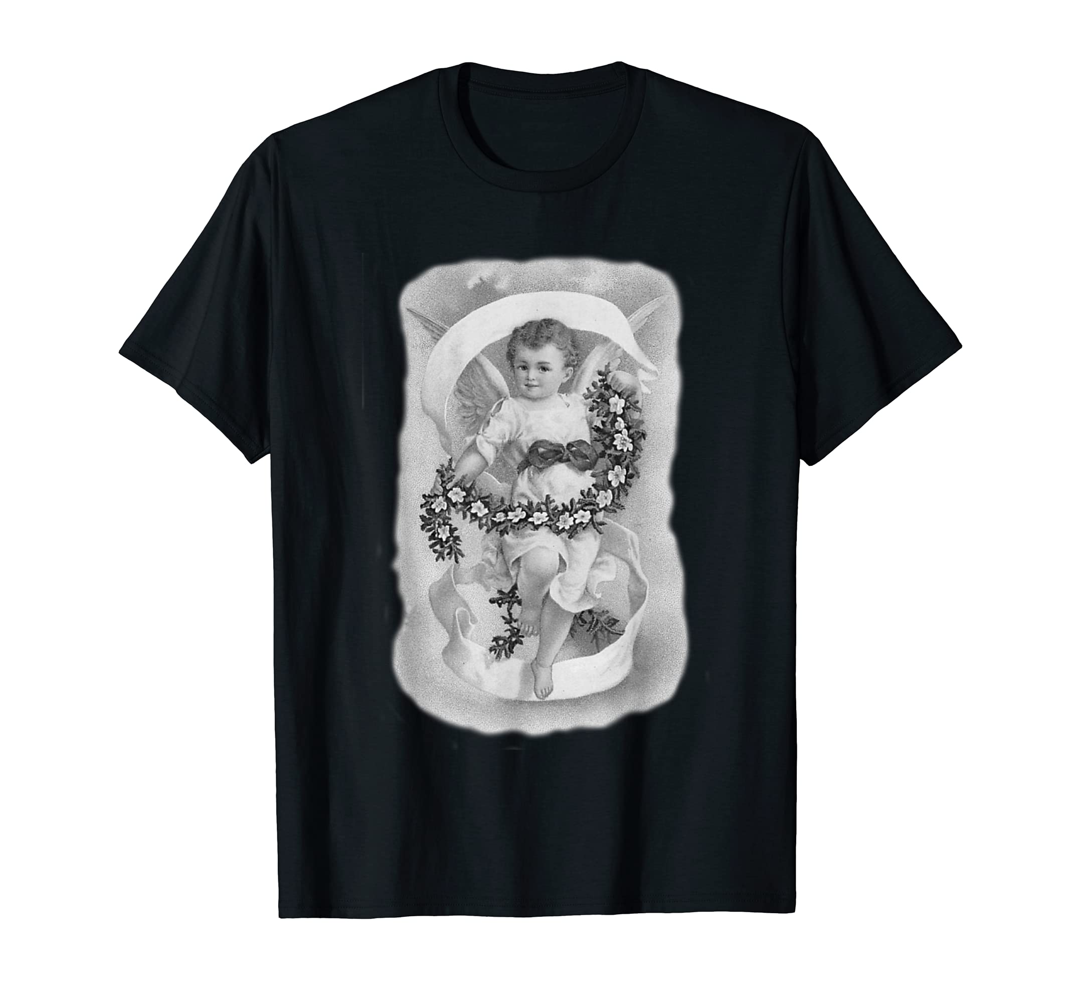 .Young Vintage Angel with flower garland in monochrome T-Shirt