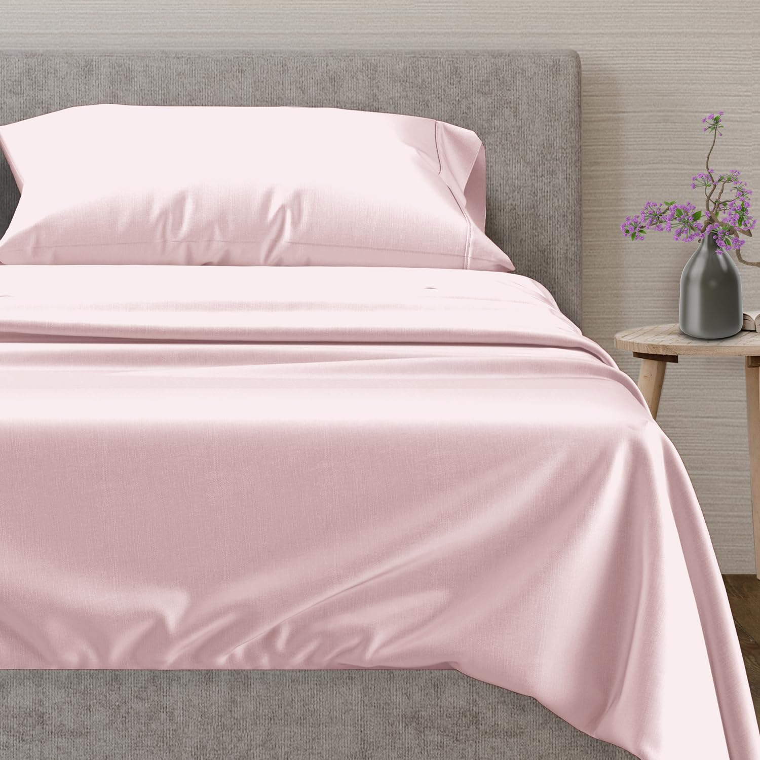 Photo 1 of Mayfair Linen 100% Egyptian Cotton Sheets Twin XL Size Bed Set - 3 PC 600 Thread Count Twin XL Sheets Set Egyptian Cotton (Blush), Soft, Cooling, 16" Deep Pocket Sateen Weave Luxury Hotel Bedsheet