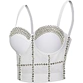 Women's Handmade Rhinestone Diamond Push up Bustier Crop Top Punk Corset Bra Vest