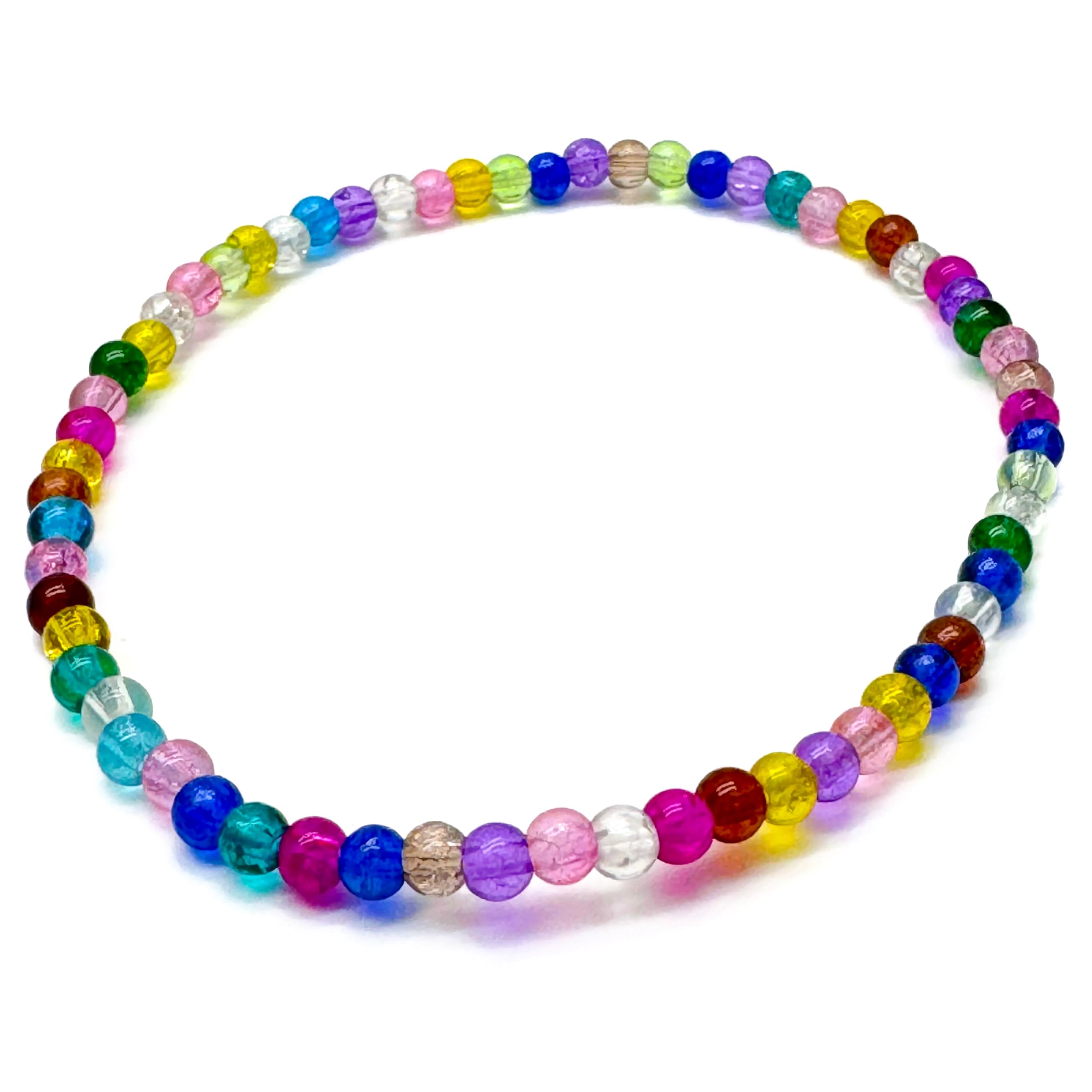 Vilda Jewellery Colourful Crackle Glass Bead Anklet on Elastic - Handmade Multi-Colour Design : Small/Medium 9.5 inches - 4mm Beads in Fresh Summer Colours