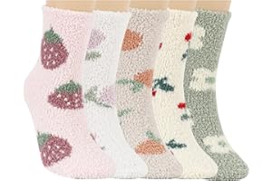 QKURT 5 Pairs Fluffy Socks, Thicken Fuzzy Socks Plush Cozy Socks Women Slipper Socks Comfy Bed Socks Ladies Winter Warm Socks