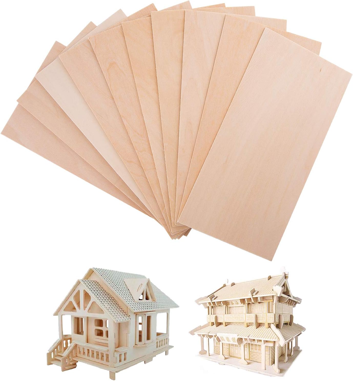 10PCS Thin Wood Sheets For Crafting - 10x20x0.2cm Natural Plywood For DIY Models, Wood Burning & Kids Crafts