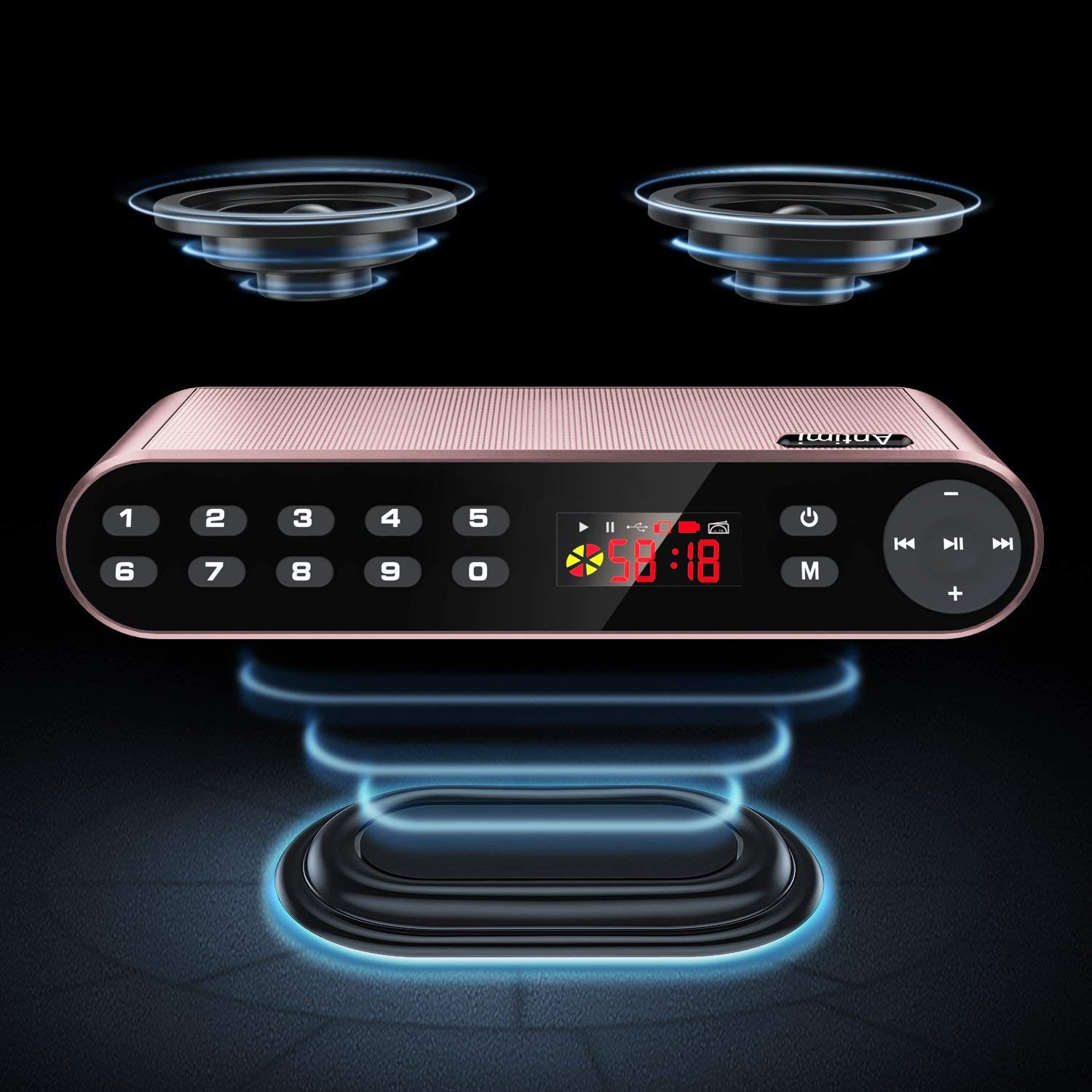 Antimi Bluetooth Speakers with FM Radio MP3 Player Stereo Portable Wireless Speaker Dual Drivers with HD Sound, Built-in Microphone, High Definition Audio and Enhanced Bass (Pink)