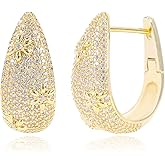 Gold Daisy Flower Chunky Hoop Earrings for Women Thick Cubic Zirconia Flower Huggie Hoop Earrings