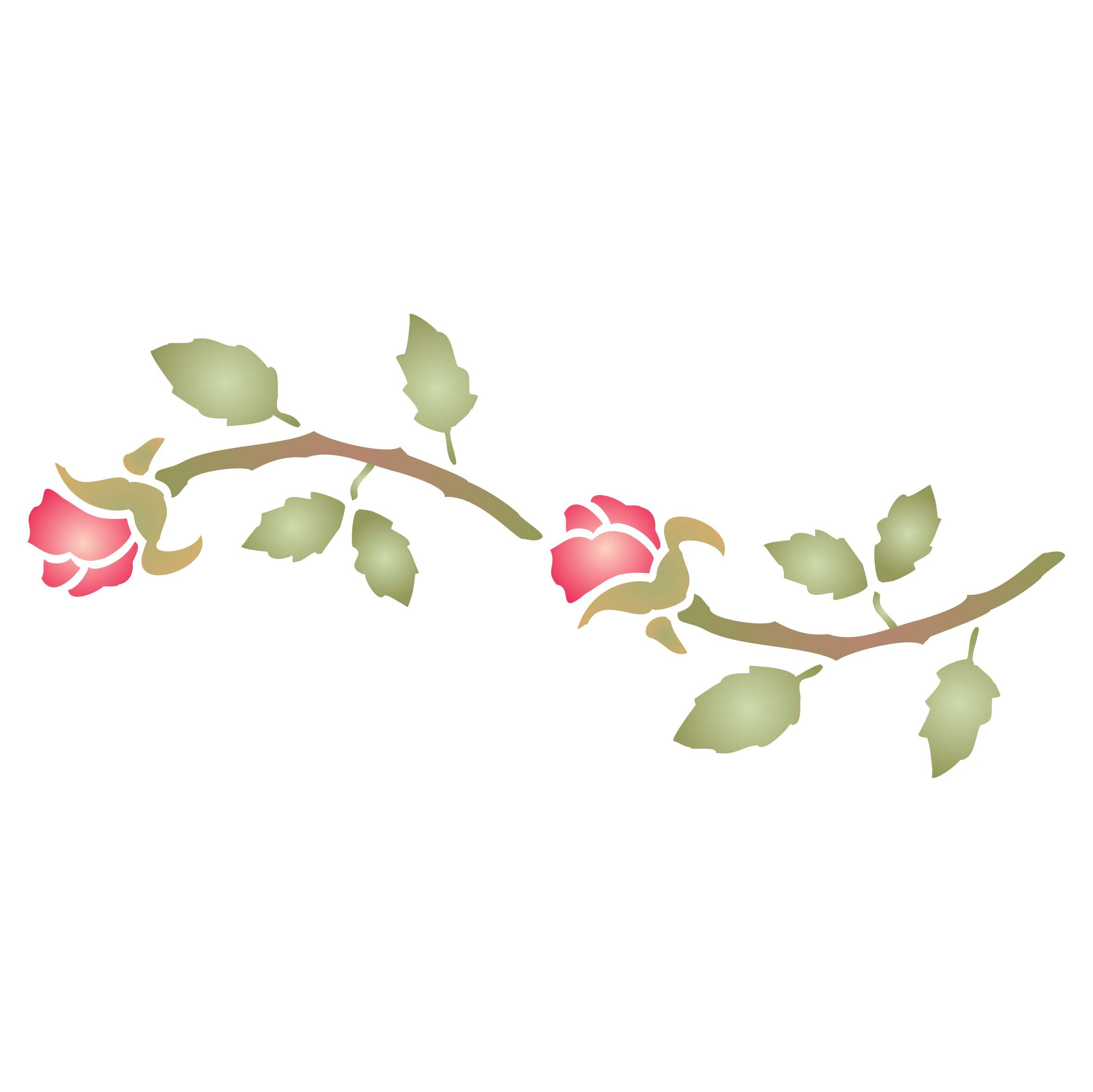 Rose Bud Stencil - 24 x 11.5cm - Reusable Flower Buds Border Wall Stencil Template