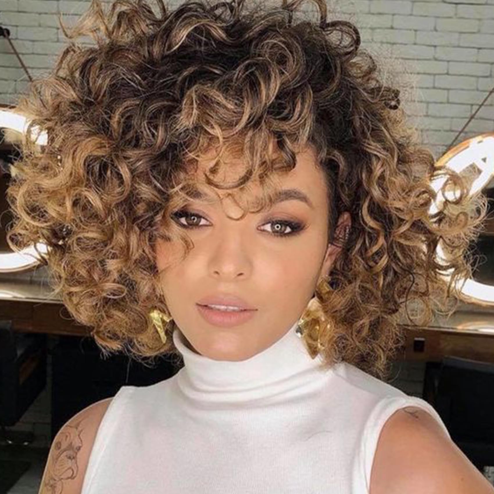 Photo 1 of 7 Packs GoGo Curl Crochet Hair 10 Inch Short Curly Crochet Hair Beach Curl Water Wave Crochet Braids Synthetic Hair Extensions (10 Inch, T1B/30/27)