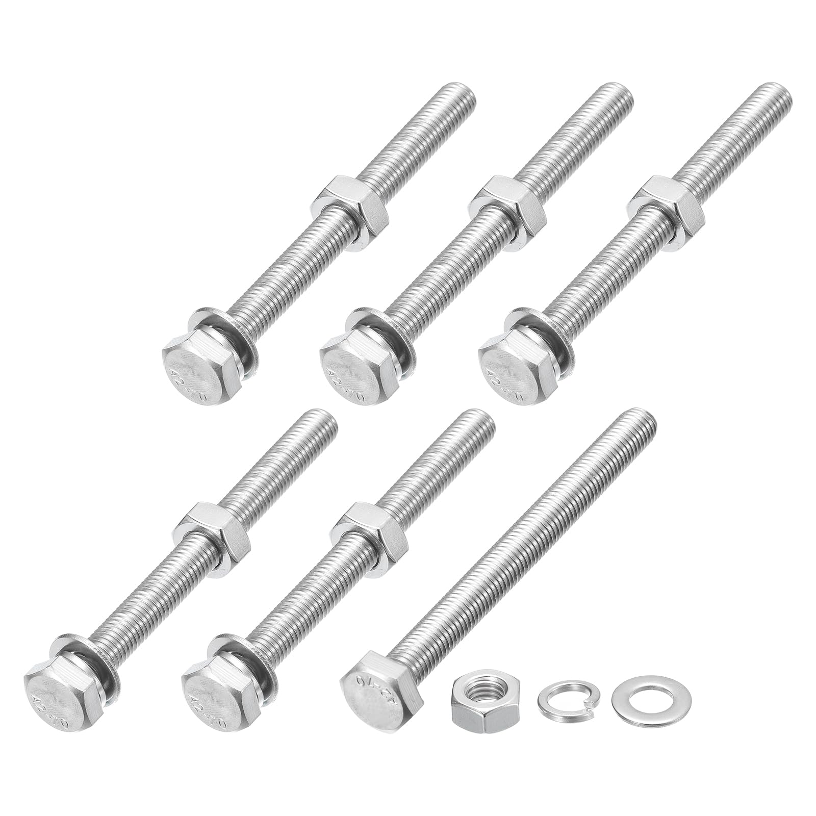METALLIXITY Hex Head Screws Bolts, Nuts, Flat & Lock Washers Kits (M10-1.5x110mm) 6 Set, Stainless Steel Fully Threaded Machine Screws Bolt Set - for Home Appliance Equipment