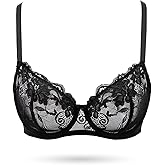 Joktty Women's Balconette Lace Bra Sexy Unlined Sheer Bras Demi See Through Underwire Lift Bralette