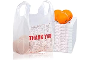 C&S Event Supply Co. Plastic Grocery Bags with Handles, Plastic Shopping Bags for Groceries, Bulk, T Shirt Bags, Thank You Bags, Produce, Bulk Plastic Bags with Handles, 11.5" x 6.5" x 21" - 100 Count