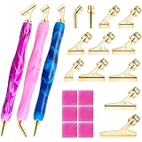 21 Pcs Diamond Painting Pen Kit - 3 Resin Pens, 12 Metal Screw Tips, Glue Clay, Storage Box (Rose Gold)