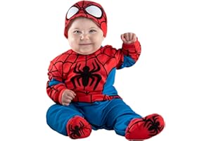 JAZWARES COSTUME PLAY MARVEL Spider-Man Official Infant Deluxe Costume - Premium Quality Minky Fabric and Non-Slip Grip Booties