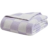 bearberry Fuzzy Checkerboard Grid Throw Blanket Soft Cozy Warm Microfiber All Season Blanket Decor for Couch Sofa Bed Travel Home (Purple, 50''x60'')