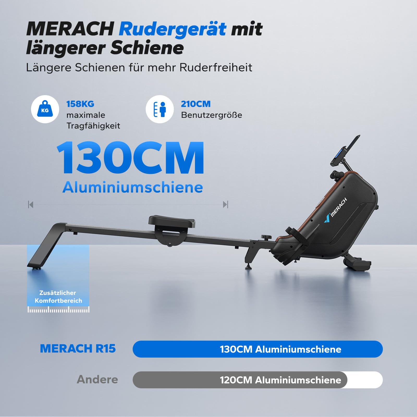 MERACH Rudergerät für Zuhause Klappbar, Aufgerüstetes Selbstversorgendes, Leises Magnet Rudermaschine, Verbesserte & Verlängerte Führungsschienen Sorgen für Mehr Bewegungsfreiheit(R15B4) 5