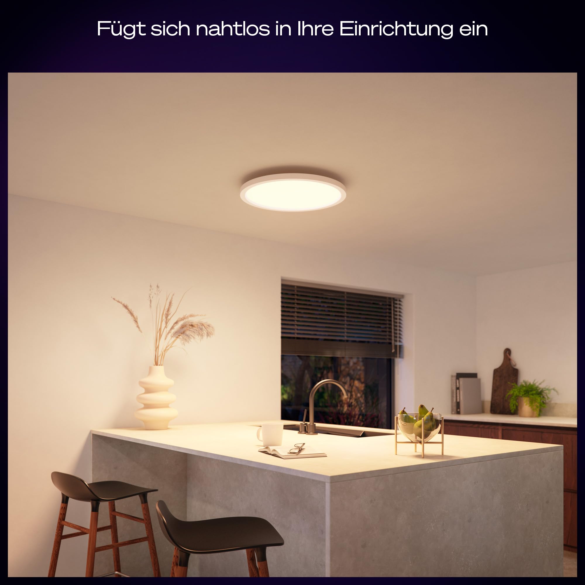 Philips Hue Devote Smart LED-Panel-Licht, weißes und farbiges Ambiente, rund 30 cm, 16,6 W, 2000 Lumen, weißer Rahmen für Innenbeleuchtung, Decke, Wohnzimmer, Küche, Flur 3